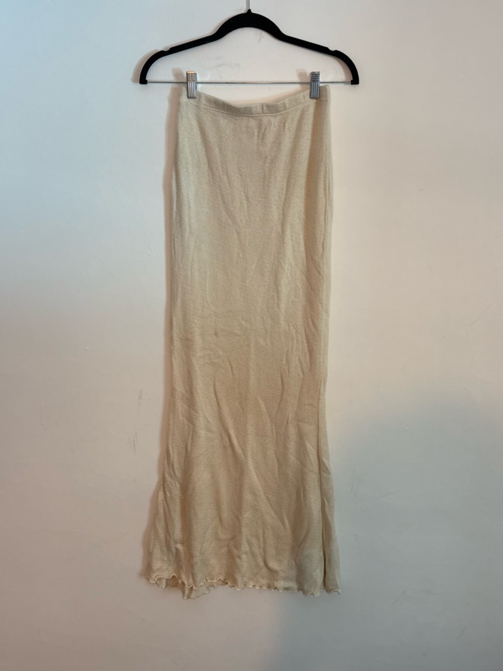 Cream Maxi Slip Skirt with Subtle Lettuce Hem